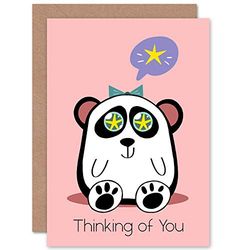 Wee Blue Coo Kawaii Panda Star Thinking of You Greeting Card With Envelope Blank Inside Premium Quality