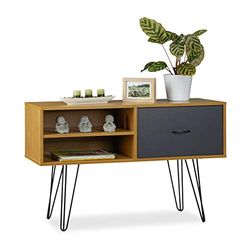 Relaxdays Aparador sala de estar retro, mesa consola, móvel auxiliar vintage, Sideboard, metal DM, 62 x 100 x 38 cm, multicolorido