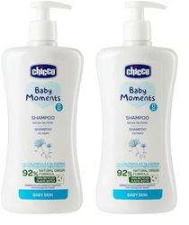 Chicco Baby Moments Shampoo Senza Lacrime, Shampoo Per Bambini Senza Parabeni, Non Irrita Gli Occhi, Ingredienti Di Origine Naturale, Prorietà Idratanti Ed Emolienti, 0+ Mesi, 500 ml (Confezione da 2)