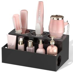 NIUBEE Organisateur d'outils pour cheveux, sèche-cheveux et coiffure, support de salle de bain en acrylique noir, support de sèche-cheveux pour comptoir de salle de bain, support de rangement pour