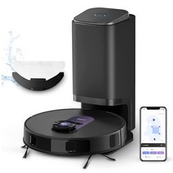 Obode A8+ Robot Aspirapolvere Lavapavimenti con Svuotamento Automatico Polvere,4000Pa Aspirapolvere Robot,10mm Sollevamento Mop,Rilevamento ostacoli 3D,Autonomia 180min,Ideale per Peli di Animali