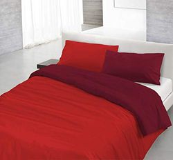 Italian Bed Linen Natural Color Parure Copri Piumino, 100% Cotone, Rosso/Bordeaux, Singolo, 2 unità