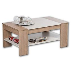 Stella Trading FINLEY Mesa de centro com acabamento em carvalho Sonoma e branco, espaçosa mesinha baixa com prateleira para a sua sala de estar, 100 x 44 x 58 cm (largura/altura/profunda)