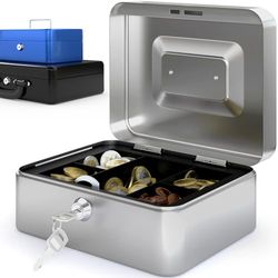 ACROPAQ 10001S Lockable Cash Box with Coin Counting Board, Small 16 x 20 x 9 cm, Lockable Box, Cash Box, Money Box Suitable for Money Storage, Silver