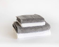 Sancarlos - Lot de 4 essuie-Mains Ocean Duo, 2 lavabos et 2 salles de Bain, Blanc et fumé, 100% Coton, 550 g/m²