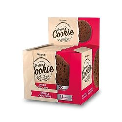 WEIDER Vegan Protein Cookie 90g, Double Choco Chips, box of 12 delicious baked protein cookies, fitness snack