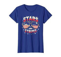 Stars, Stripes, and Sunglasses T-Shirt, Women, Royal Blue, XL