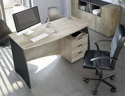 Dmora Carrollton Desk, Office Desk, Study Table for PC with 3 Drawers, 136 x 67 x 74 cm, Oak and Anthracite, Melamine Panel 15 mm