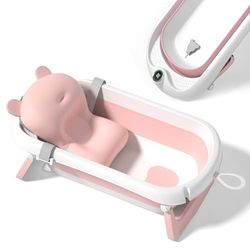 Baignoire Bébé Pliable XXL Avec Coussin De Bain Bebe Et Thermomètre Intégré - Baignoire Enfant Avec Siege De Bain Pour Bebe - baignoire Bebe Sur Pied - Idéal Pour Cadeau De Naissance Fille Ou Garçon
