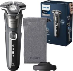 Philips Serie 5000 Afeitadora Eléctrica Hombre, Máquina de Afeitar Barba con Recortadora, 45 cuchillas, Cuida la piel, 60min de uso, En Seco y Húmedo, Recargable, Base Carga, S5887/13, Gris