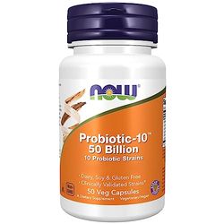 Now Foods, Probio-10, 10 Souches Bactériennes, 50 Milliards de Cultures Bactériennes, 50 Capsules végétaliennes, Testé en Laboratoire, Sans Soja, Végétarien, Sans Gluten, Sans OGM