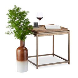 Native Home Table d’appoint Bois de manguier, Table Salon Moderne Table Basse Bois Acier HxlxP: 57 x 56 x 56 cm, Nature