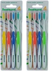 Denthoral, Spazzolini 4 Family, Spazzolini Denti con Manico Ergonomico e Setole Medie con Punte Arrotondate per una Corretta Rimozione della Placca, Confezione da 8 Spazzolini in Formato Famiglia