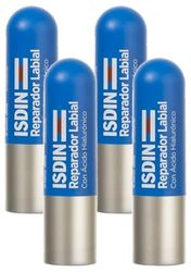 ISDIN Reparador Labial Stick, Reparador Labial en barra con ácido hialurónico que protege y repara los labios, 4g (Paquete de 4)