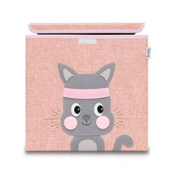 Lifeney 833086 Boîte de rangement chat avec couvercle, Coffre à jouet, Polyester, Effet lin, Coloré, 33 x 33 x 33 cm