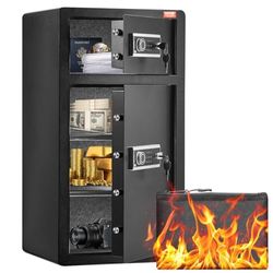 VEVOR Coffre-fort à Double Porte 204 L, Déverrouillé par Clé et Mot de Passe, avec Sac Ignifuge, Porte-Clés, Lumière LED et 2 Séparateurs Réglables en Hauteur et Amovibles, pour Argent, Bijoux, Noir