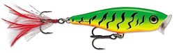 Rapala Skitter Pop Lure with Two No. 5 Hooks, Surface Swimming Depth, 7 cm Size, Firetiger