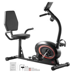 VEVOR Hometrainer, hometrainer met rugleuning rugleuning voor volwassenen, stationaire hometrainer met verstelbare magneetweerstand voor thuis, hometrainer met comfortabel zitkussen, lcd-monitor en