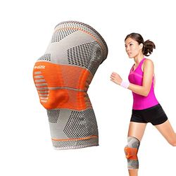 Edifit, Rodillera Deportiva, para Menisco y Ligamentos, Trabajo, Crossfit, Compresión, Ajustable, con Estabilizadores Laterales y Almohadilla de Gel (Naranja, M)