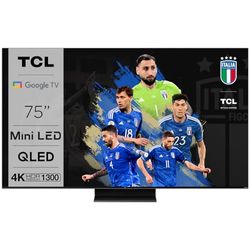TCL 75QM8B TV Mini LED 75”, Pannello QLED 144Hz, 4K HDR Premium 1300nit, Google TV (Dolby Vision IQ - Atmos, Audio Onkyo, Compatibile con Google Assistant, Alexa, AirPlay2)