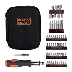 BLACK+DECKER Conjunto de 56 peças para aparafusar em estojo, inclui chave de fenda tipo catraca reversível, 40 pontas de 25 mm, 7 pontas de 50 mm, 7 chaves de copo hexagonal, adaptador magnético,