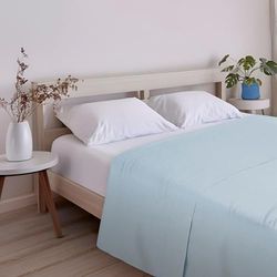 ECOMMERC3 Drap de Dessus Extra Doux et Confortable pour lit de 90 cm, Bleu Ciel, fabriqué en Espagne, Respirant, Facile d'entretien