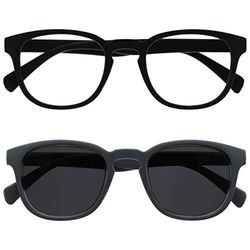 OPULIZE Pop Double Pack Lunettes De Lecture Lecteurs Soleil Rétro Rond Noir Gris Hommes Femmes Charnières Ressort RS2-17 +1,50