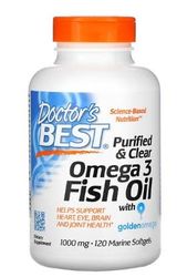 Doctor's Best Aceite de Pescado Omega 3 Puro y Transparente, 1000mg - 120 Cápsulas Blandas Marinas
