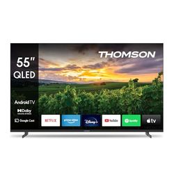 Thomson 55 Pollici (139 cm) QLED Smart Android TV, Google Assistant, Wi-Fi, Dolby Digital, Bluetooth, Triple-Tuner (Cavo/Satellite/Antenna), HDMI, CI+, A+ Pannello – 55QA2S13