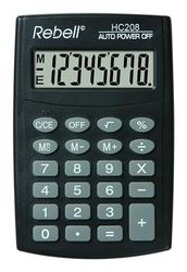 REBELL Calculatrice hc208 de re plus simple, affichage 8 chiffres écran LCD et triple fonction mémoire, Noir