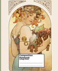 Alphonse Maria Mucha's "Fruit" (1897) 7.5" x 9.25" College Ruled Composition Book