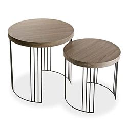 Versa Kansas Bijzettafel voor woonkamer, slaapkamer of keuken. Moderne Salontafel, Set van 2, Afmetingen (H x B x H) 55 x 55 x 55 cm, Hout en Metaal, Kleur Bruin en zwart