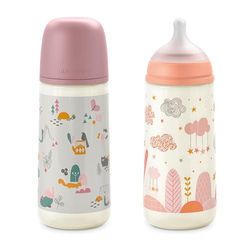 Suavinex, Zestaw 2 butelek antykolkowych o pojemności 360 ml, zestaw butelek dla niemowląt z fizjologicznym smoczkiem SX Pro, gęsty przepływ (L), z zaworem antykolkowym, dla niemowląt +6 miesięcy,