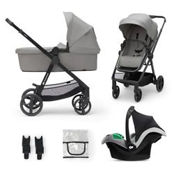 Kinderkraft NEWLY Carrito 3 en 1, Para niños, Sistema de viaje, Carrito Para Bebes, Silla De Paseo, Silla Ligera, Carro Bebe, Cochecito 3 Piezas, Plegable, desde el nacimiento hasta 22 kg, Gris