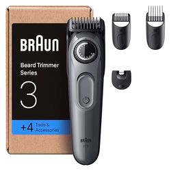 Braun Regolabarba Uomo Series 3, +4 Strumenti Di Styling, Lama Ultra Affilata, 50 Min Di Utilizzo, 40 Lunghezze, Rasoio Elettrico Barba, BT3525, Grigio
