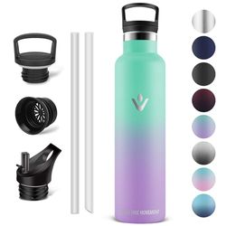 Vikaster Vattenflaska, termosflaska 1 l, BPA-fri drickflaska, termosflaska med sugrör, drickflaska för skola, sport, cykel, camping, fitness, utomhus