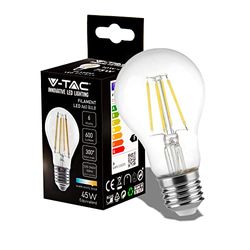 V-TAC Lampadina LED a Filamento con Attacco E27 6W (Equivalenti a 45W) A60-600 Lumen - Lampadine LED Massima Efficienza e Risparmio Energetico - 3000K Luce Bianca Calda, VT-1887