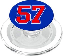 Número 57 estilo deportivo universitario en rojo, azul y blanco PopSockets PopGrip para MagSafe