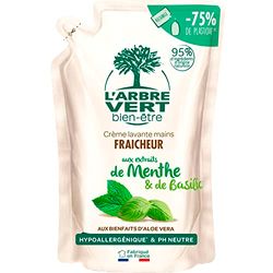 L'arbre vert Bien-être Recharge Crème Lavant Mains Menthe Basilic Bio aux Bienfaits d'Aloé Vera Bio/Extraits de Menthe Bio/De Basilic Bio - Pack de 6