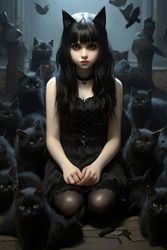 Goth Cat Girl - Creepy Cute Journal, School 6x9 Notebook, Gothic: Emo Aesthetic: Cat Lover's Teen