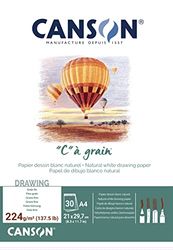 Canson 'C a grain' Blocco Carta Da Disegno 30 fogli 224 g grana fine bianco naturale 21 x 29,7 cm - A4 bianco naturale collato lato corto
