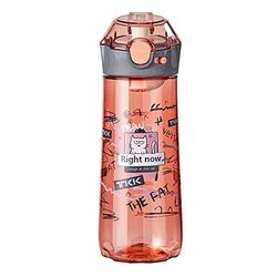 TITIROBA TKK Botella infantil con tapa a prueba de fugas, Tritan BPA, manejable con una mano, 500 ml, color rosa