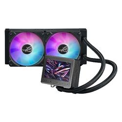 ASUS ROG Ryujin III 240 ARGB all-in-one liquid CPU cooler with 3.5" LCD, Asetek 8th gen pump, pump embedded fan and ROG 120mm magnetic daisy-chainable ARGB radiator fans.