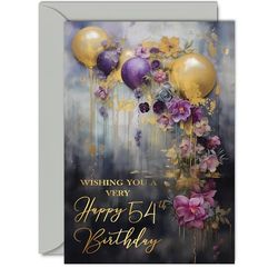 Beautiful Gold 54th Birthday Cards for Women Men - Golden Party Balloons - Elegant Traditional Pretty Birthday Card for 54 Year Old Woman Man Her Him, A5 Gorgeous Greeting Cards Gift