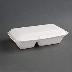Fiesta Green Recipientes compostables de bagazo de dos compartimentos con bisagras de 253 mm (paquete de 200)