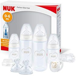 NUK Perfect Start First Choice+ set med nappflaskor | 0-18 månader | 4 nappflaskor med temperaturkontroll, napp, flaskborste m.m. | BPA-fritt | 10 delar | Neutral