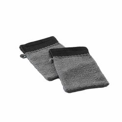 Douceur d'Intérieur, 2 Gants de Toilette (15 x 21 cm) Majesty Anthracite, Eponge