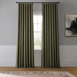 HPD Half Price Drapes - Cortinas de Lino sintético texturizadas, 1 Panel, 127 x 274 cm (Ancho x Largo), Cortinas de oscurecimiento para salón y Dormitorio, decoración del hogar, Color Verde Caqui
