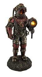 Veronese Design Lighted Steampunk Skeleton In Diving Suit Statue