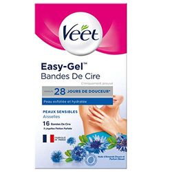 VEET EASY GEL - 16 Bandes De Cire Froide Aisselles - Peaux Sensibles - Sans Frotter - Epilation Longue Durée